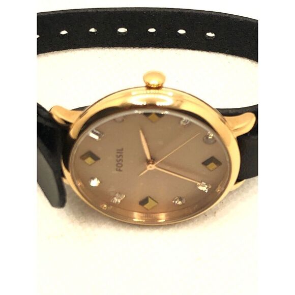 Fossil ES4473 Women's Black Leather Analog Rose Gold Dial Quartz Watch KS328 - Picture 6 of 9